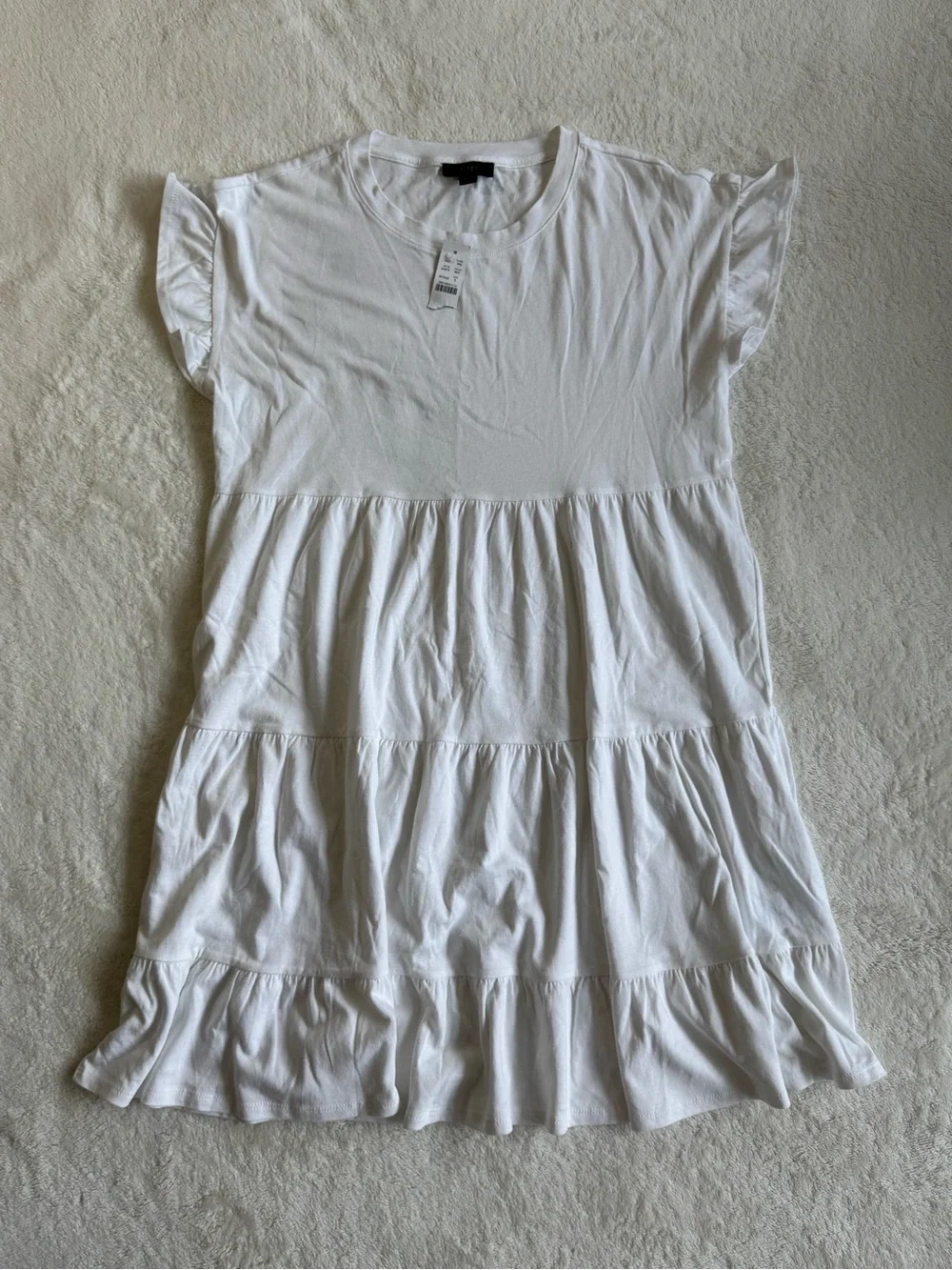 J.Crew Re-Imagined Tiered Ruffle-Sleeve Cotton Dress White Small NWT